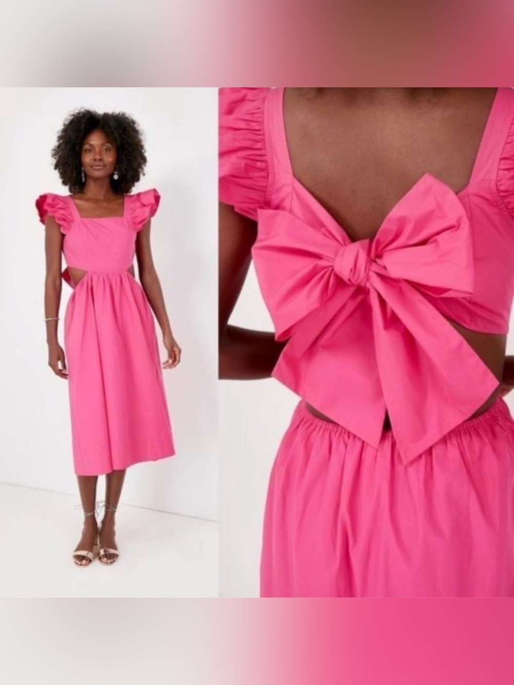 Hyacinth House Aspen Bow Open Back Ruffle Dress Hot Pink Womens Medium